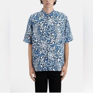 The Kooples Blue and White Leopard Print Casual Button Down Shirt Sz Small